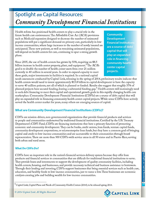Spotlight on Capital Resources CDFIs 3 17 Page 1